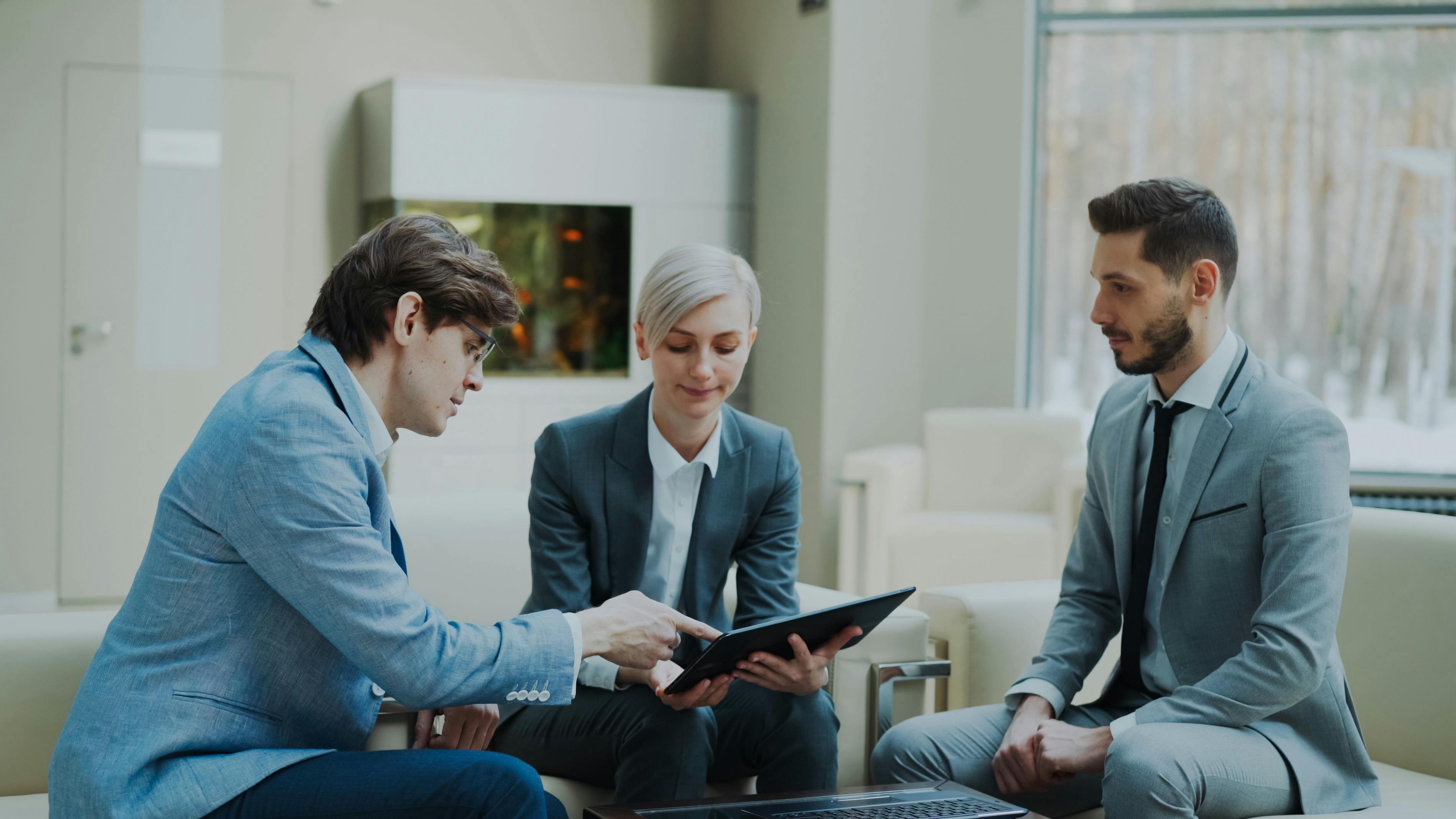 A study team reviewing a protocol